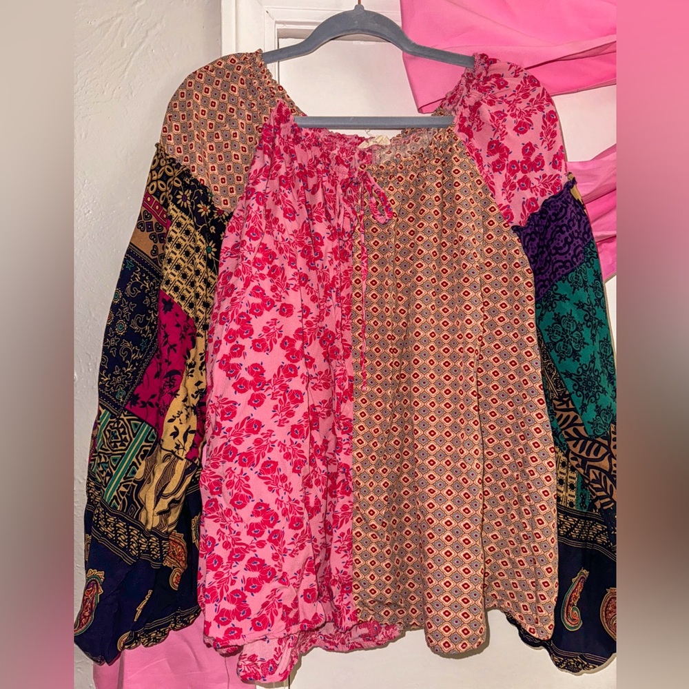 Easel Multicolor Boho Trend Patchwork Floral Blou… - image 2